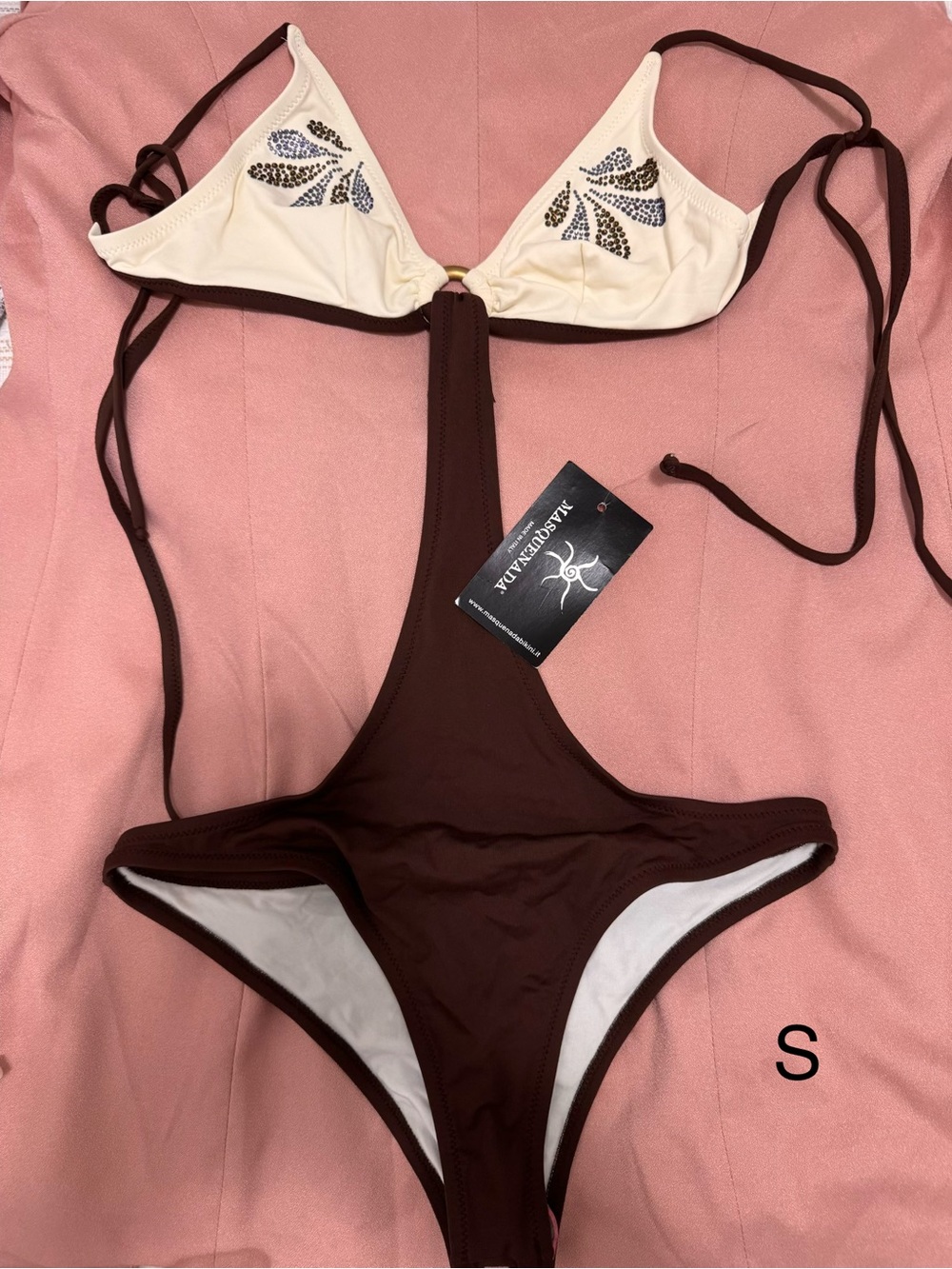 Masquenada Brand - New w tag- Cream and Brown One-Piece Swimwear - S